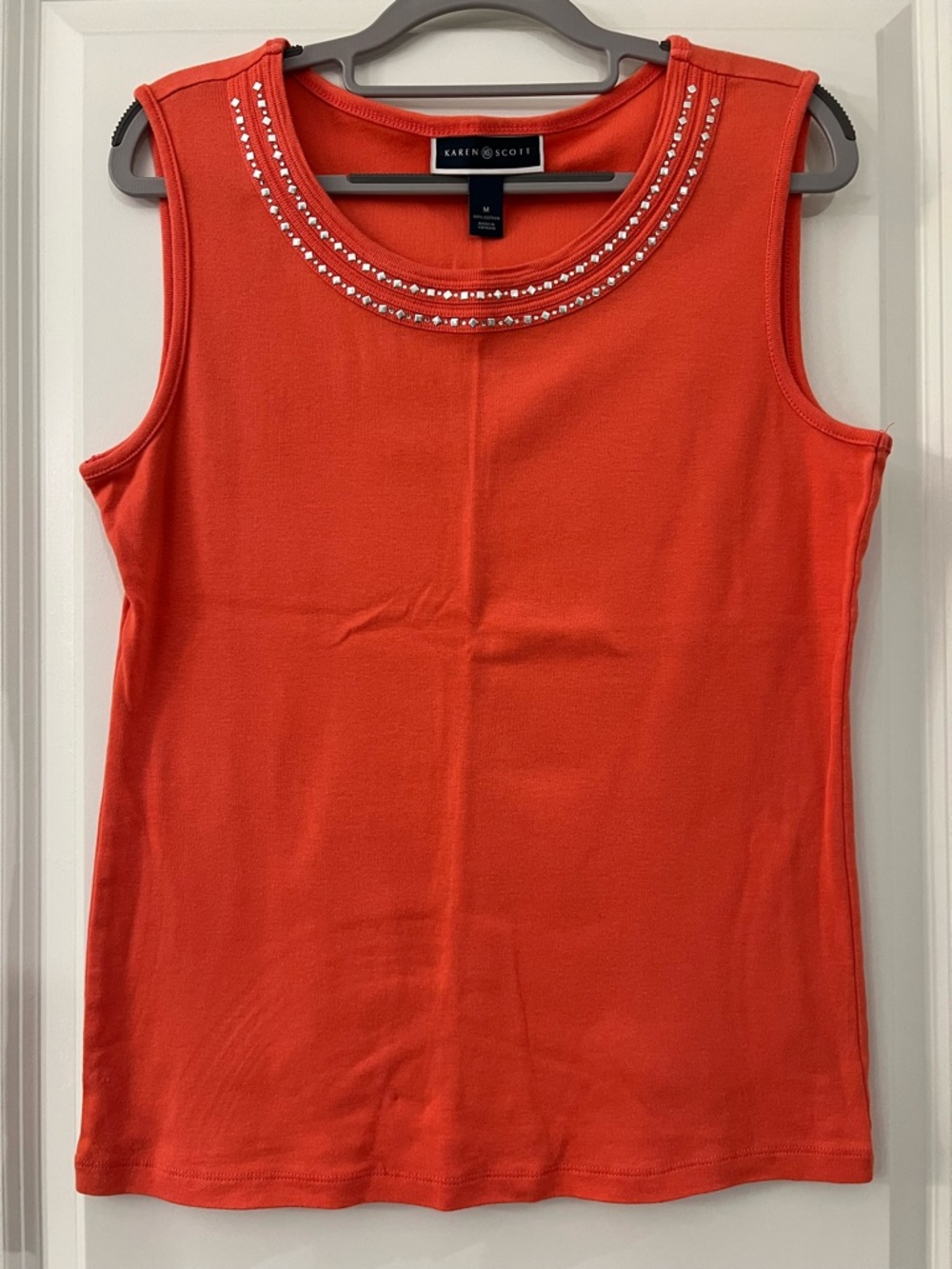 Karen Scott Coral Sleeveless Tank with Studded Neckline NWOT